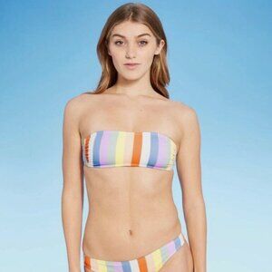 Xhilaration Ribbed Striped Bandeau Bikini Top S